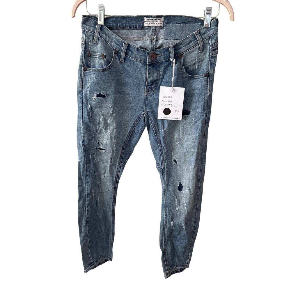NWT One Teaspoon Sz 26 Blue Fox Goodies Blue Low Waist Skinny Boyfriend Jeans